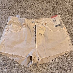 Levi's 501 High-Rise Frayed Hem Women's Shorts in Beige